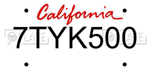 7TYK500 California License Plate