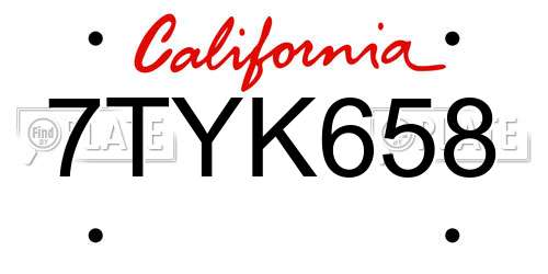 7TYK658 California License Plate