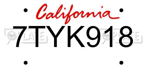 7TYK918 California License Plate