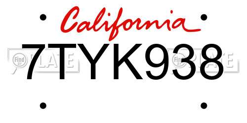 7TYK938 California License Plate