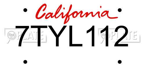 7TYL112 California License Plate