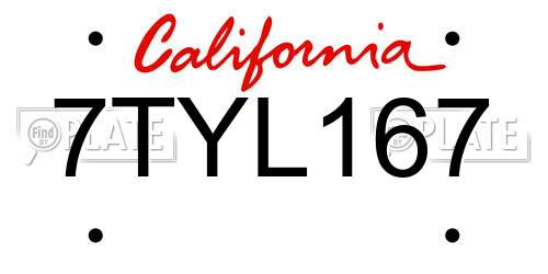 7TYL167 California License Plate