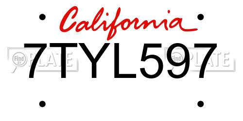 7TYL597 California License Plate