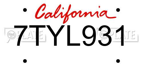 7TYL931 California License Plate