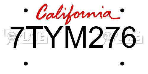 7TYM276 California License Plate