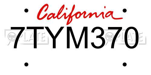 7TYM370 California License Plate