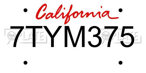 7TYM375 California License Plate