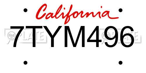 7TYM496 California License Plate