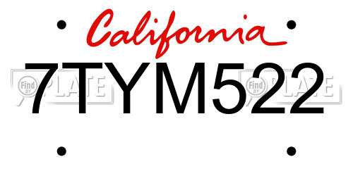 7TYM522 California License Plate