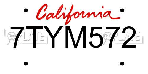 7TYM572 California License Plate