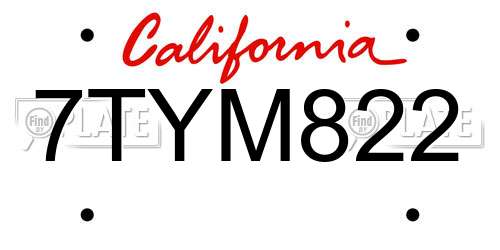 7TYM822 California License Plate