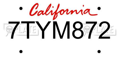 7TYM872 California License Plate
