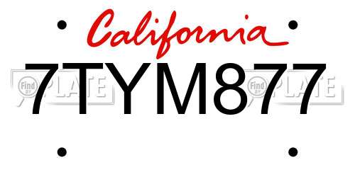7TYM877 California License Plate