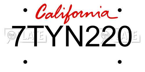 7TYN220 California License Plate