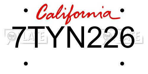 7TYN226 California License Plate