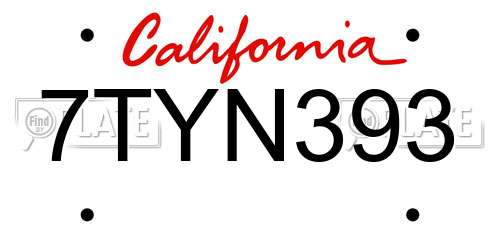 7TYN393 California License Plate