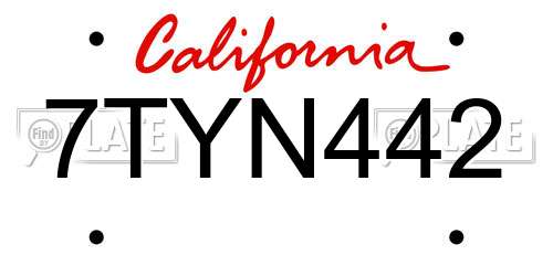 7TYN442 California License Plate