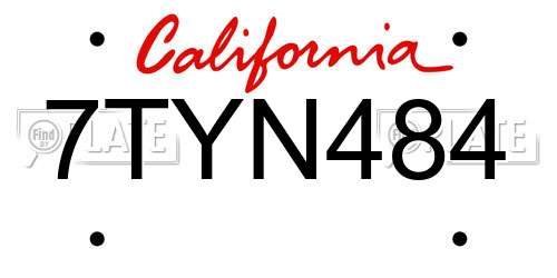 7TYN484 California License Plate