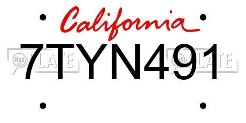 7TYN491 California License Plate