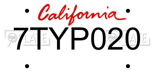 7TYP020 California License Plate