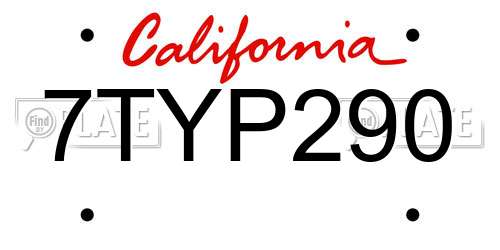 7TYP290 California License Plate