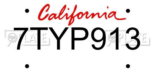 7TYP913 California License Plate