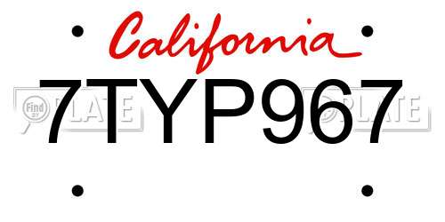 7TYP967 California License Plate