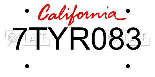 7TYR083 California License Plate