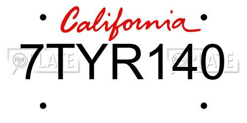 7TYR140 California License Plate