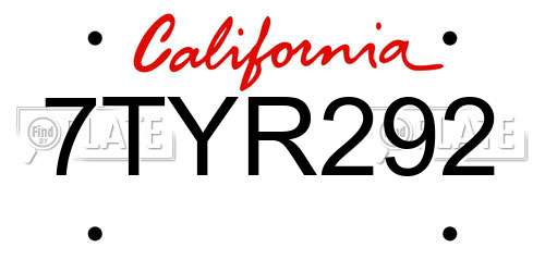 7TYR292 California License Plate