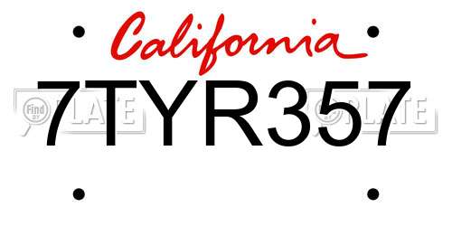 7TYR357 California License Plate
