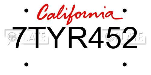 7TYR452 California License Plate
