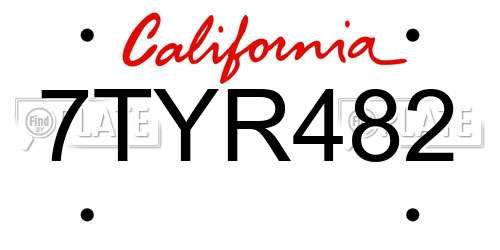 7TYR482 California License Plate