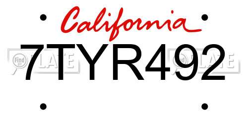 7TYR492 California License Plate