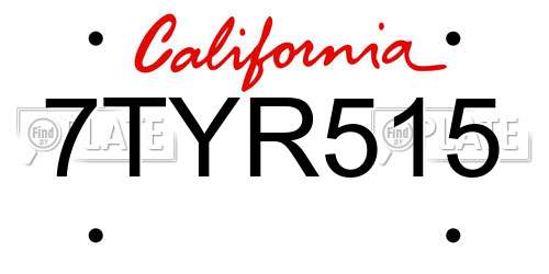 7TYR515 California License Plate