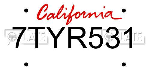 7TYR531 California License Plate