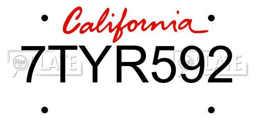 7TYR592 California License Plate