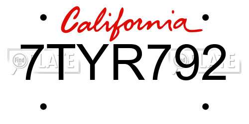 7TYR792 California License Plate