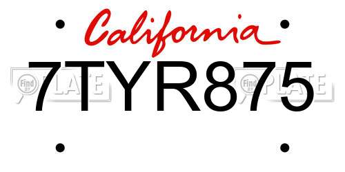 7TYR875 California License Plate