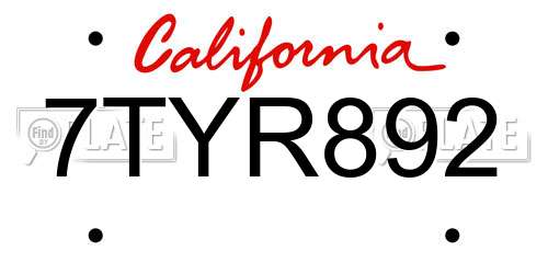 7TYR892 California License Plate