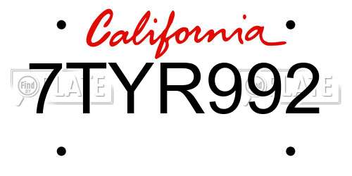 7TYR992 California License Plate