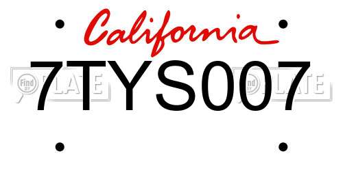 7TYS007 California License Plate