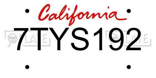7TYS192 California License Plate