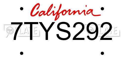 7TYS292 California License Plate