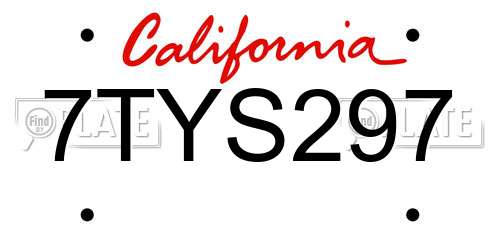 7TYS297 California License Plate