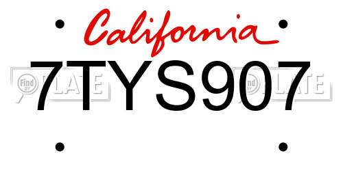7TYS907 California License Plate
