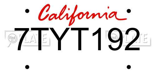 7TYT192 California License Plate