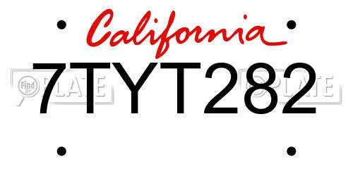 7TYT282 California License Plate