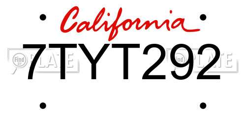 7TYT292 California License Plate