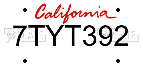 7TYT392 California License Plate
